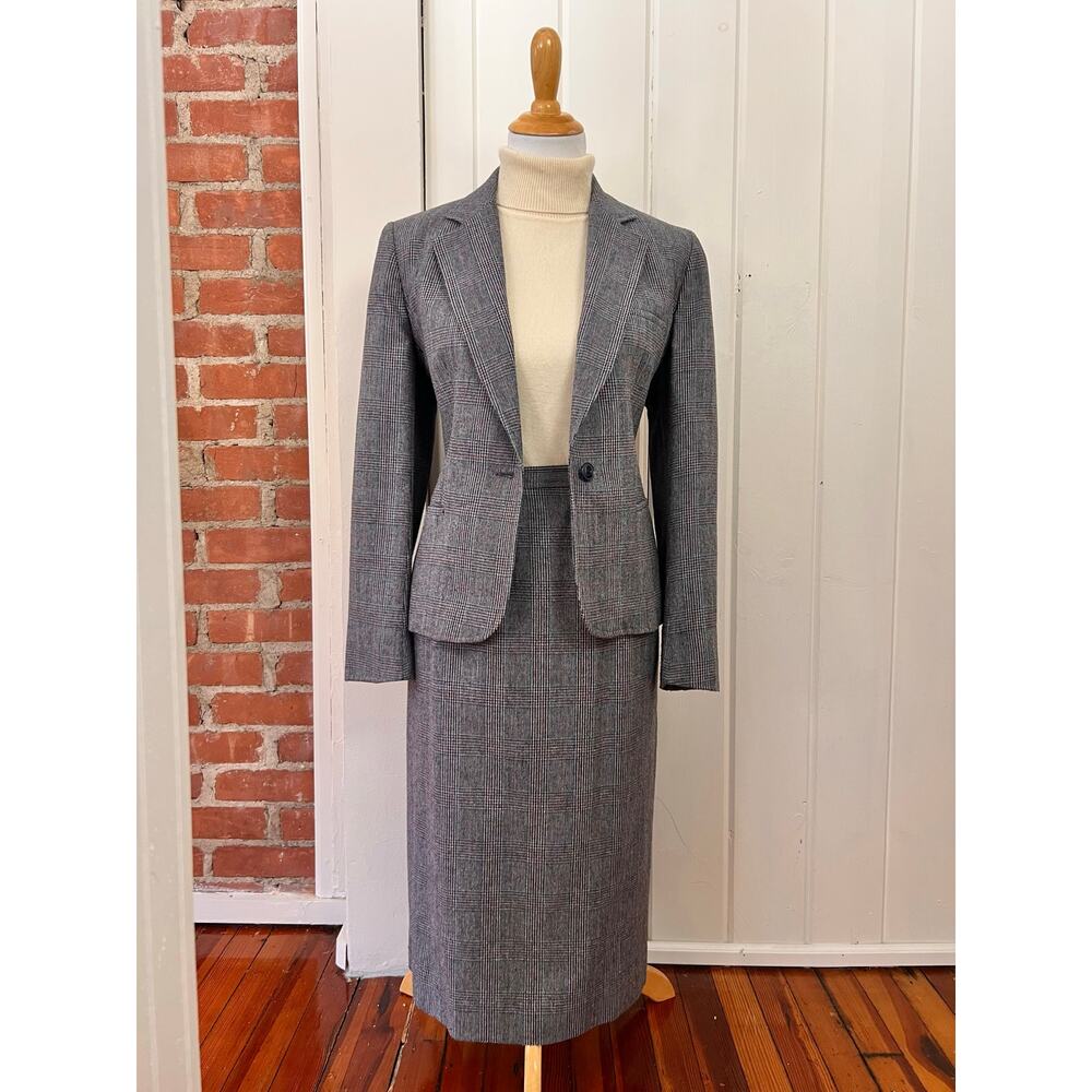 Vintage 90s Classica Plaid Skirt‎ Suit Blazer Set Grey Glen Check Womens 6